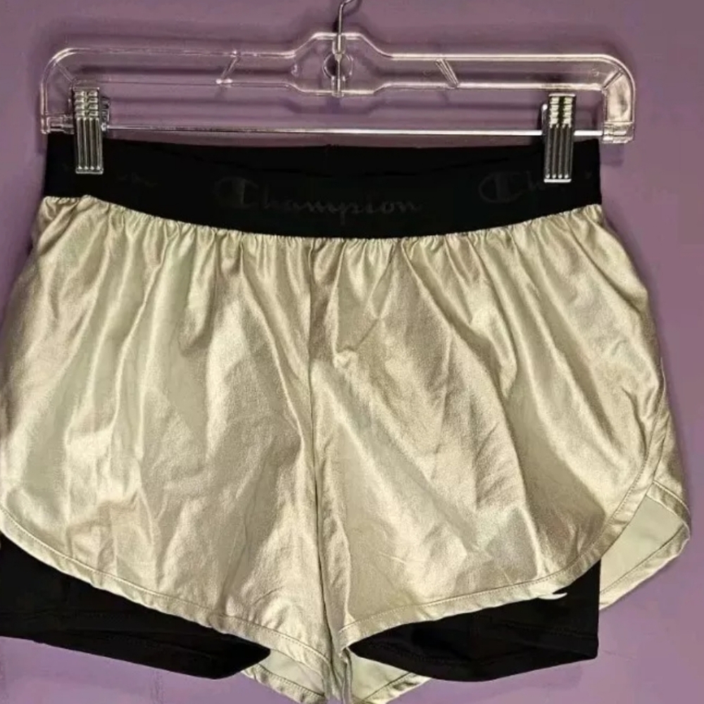 Champion Metallic Womans Shorts Athletic Silver Black Size Small
